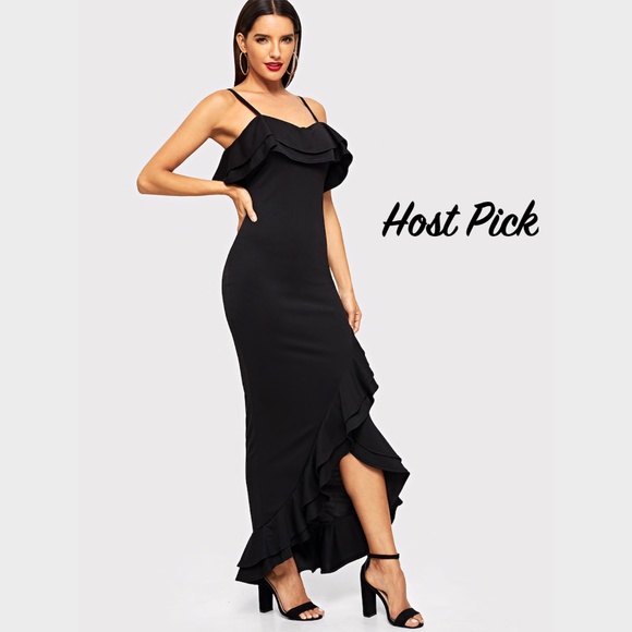 Rouge! Dresses & Skirts - Ruffle Trim Asymmetric Hem Cami Maxi Dress Slit